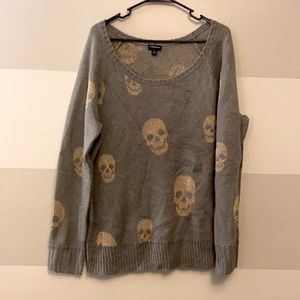 Torrid heather grey & gold lurex skull sweater